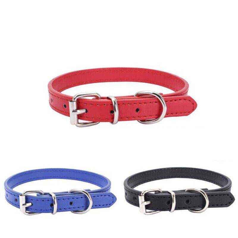 Adjustable Leather Pet Collar for Dogs & Cats Durable PU Leather in 3 Colours