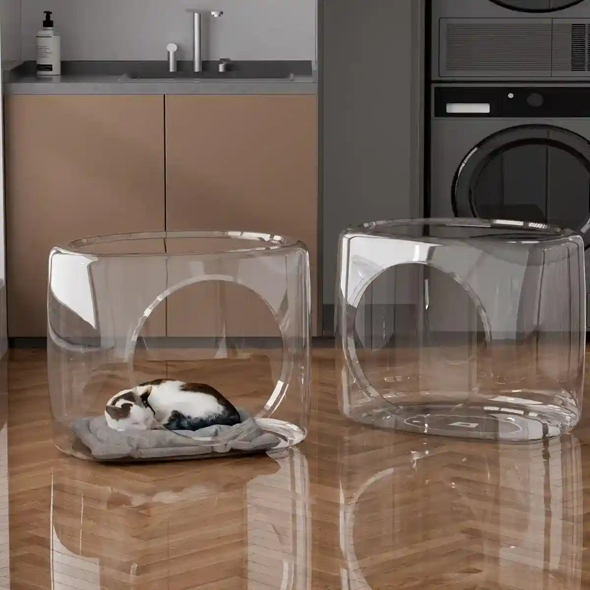 Transparent Capsule Cat Litter Box Semi Enclosed Cat House for Indoor Use AU