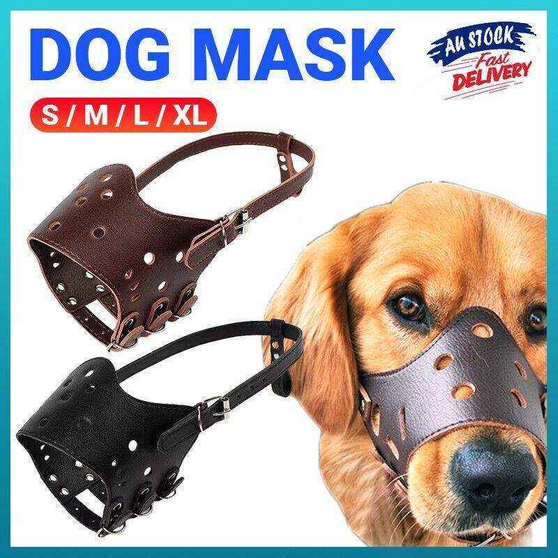 Adjustable PU leather dog muzzle for barking with soft embossed texture and secure strap