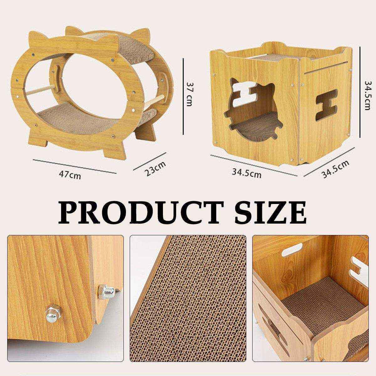 Eco-Friendly Cat Scratcher Lounge - Natural Wood & Corrugated Board