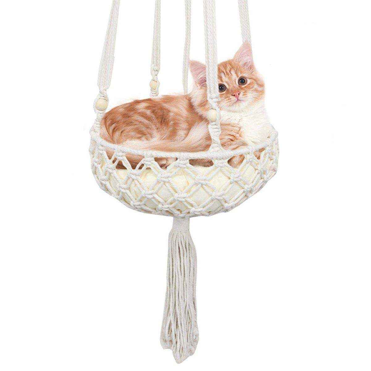 Hanging Cat Nest - Cozy Macrame Cat Hammock