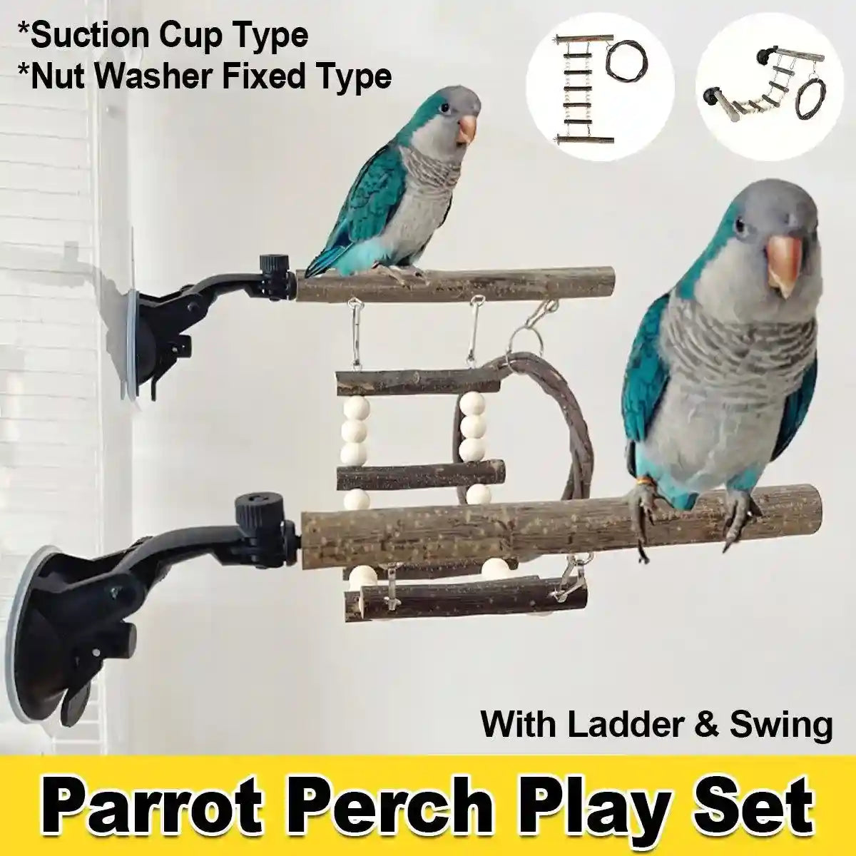 Adjustable Parrot Perch Set - Swing & Ladder for Bird Cage Fun ...