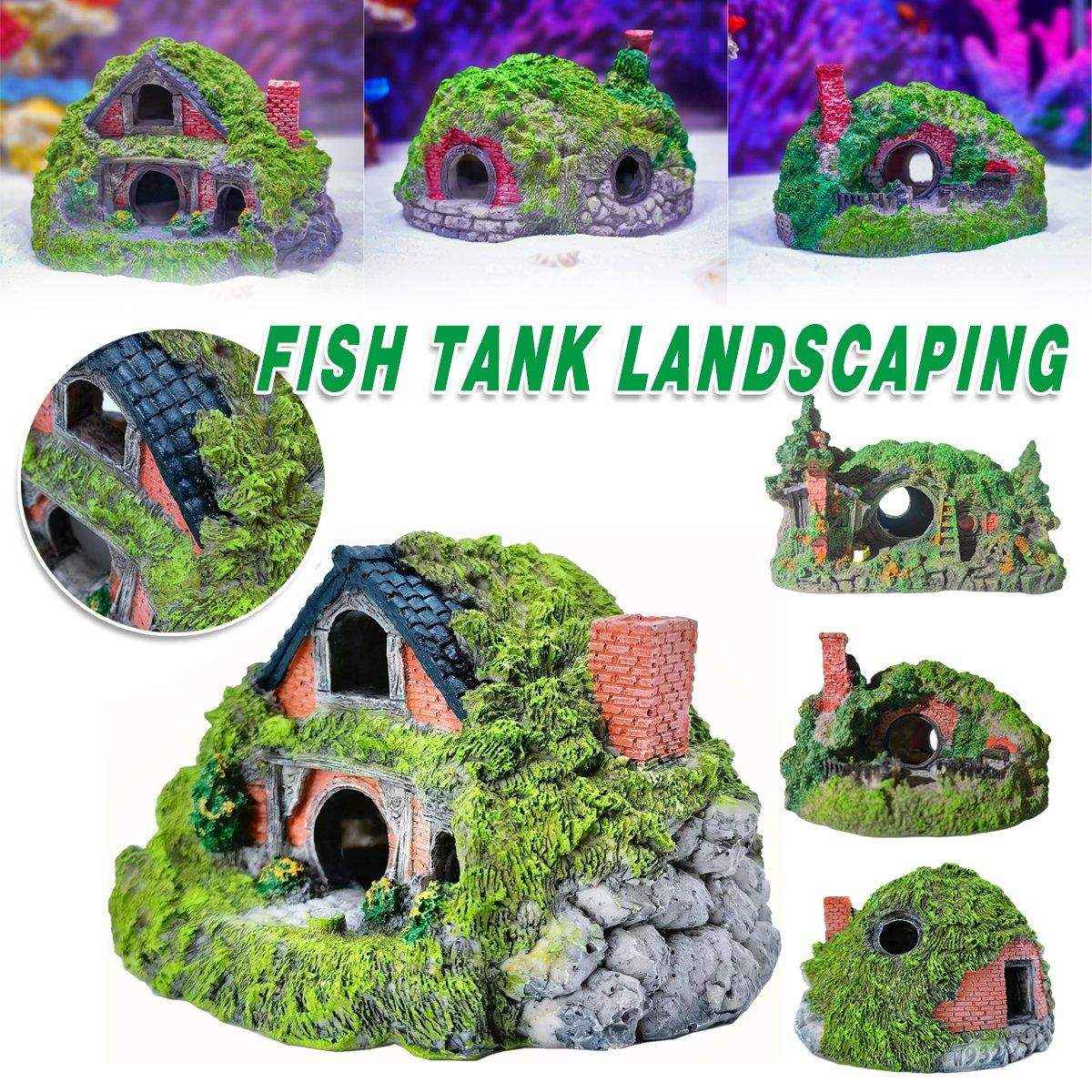 Grass House Aquarium Ornament Realistic Fish Tank Decoration for Fresh & Saltwater
