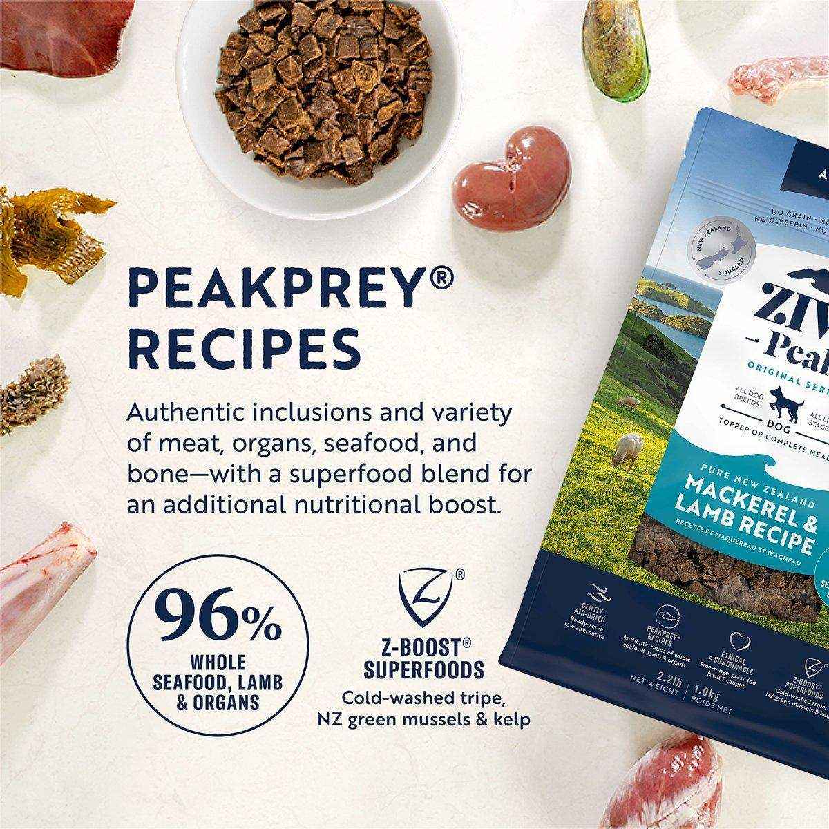 ZIWI Peak Air-Dried Mackerel & Lamb Dog Food 1kg/2.5kg/4kg