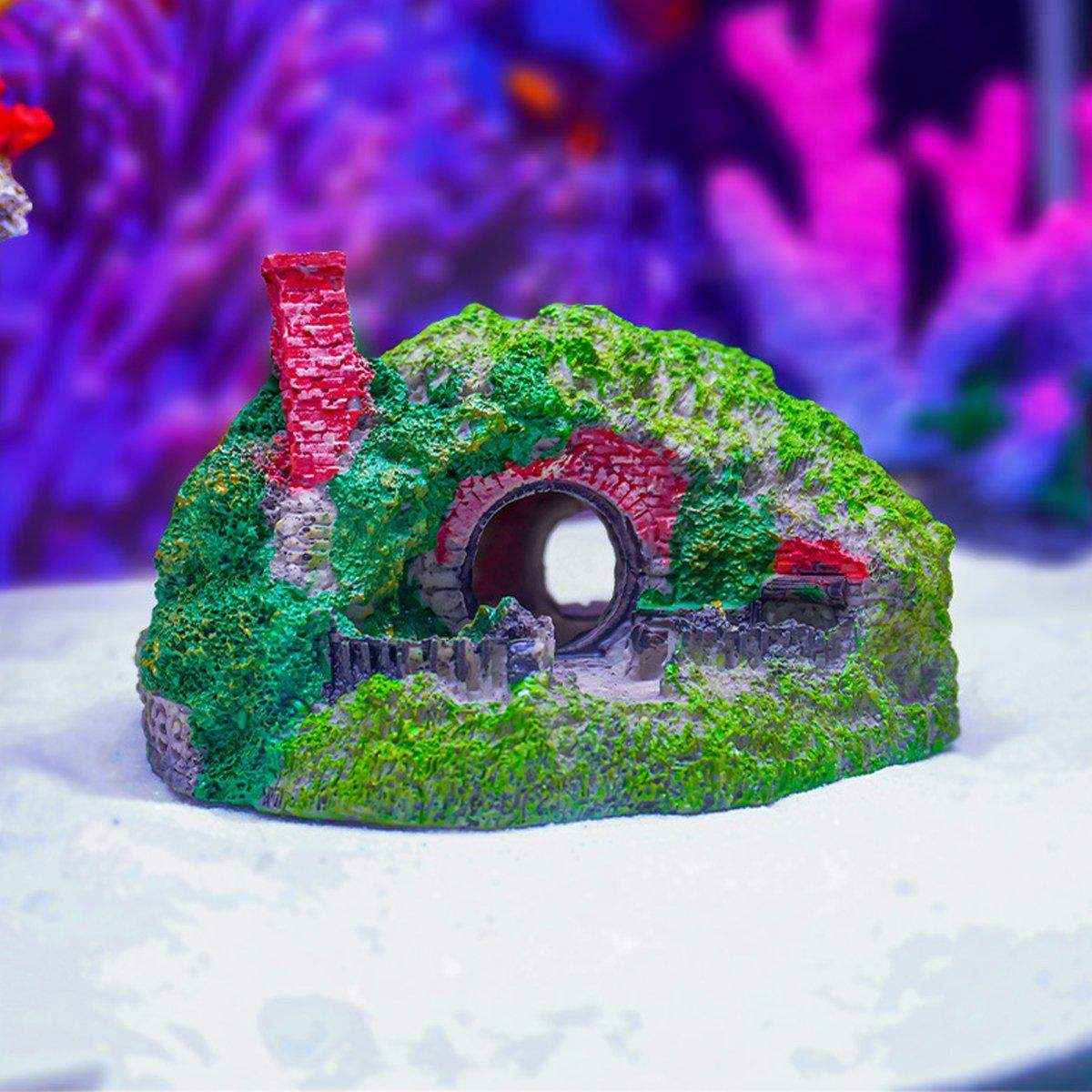 Grass House Aquarium Ornament Realistic Fish Tank Decoration for Fresh & Saltwater