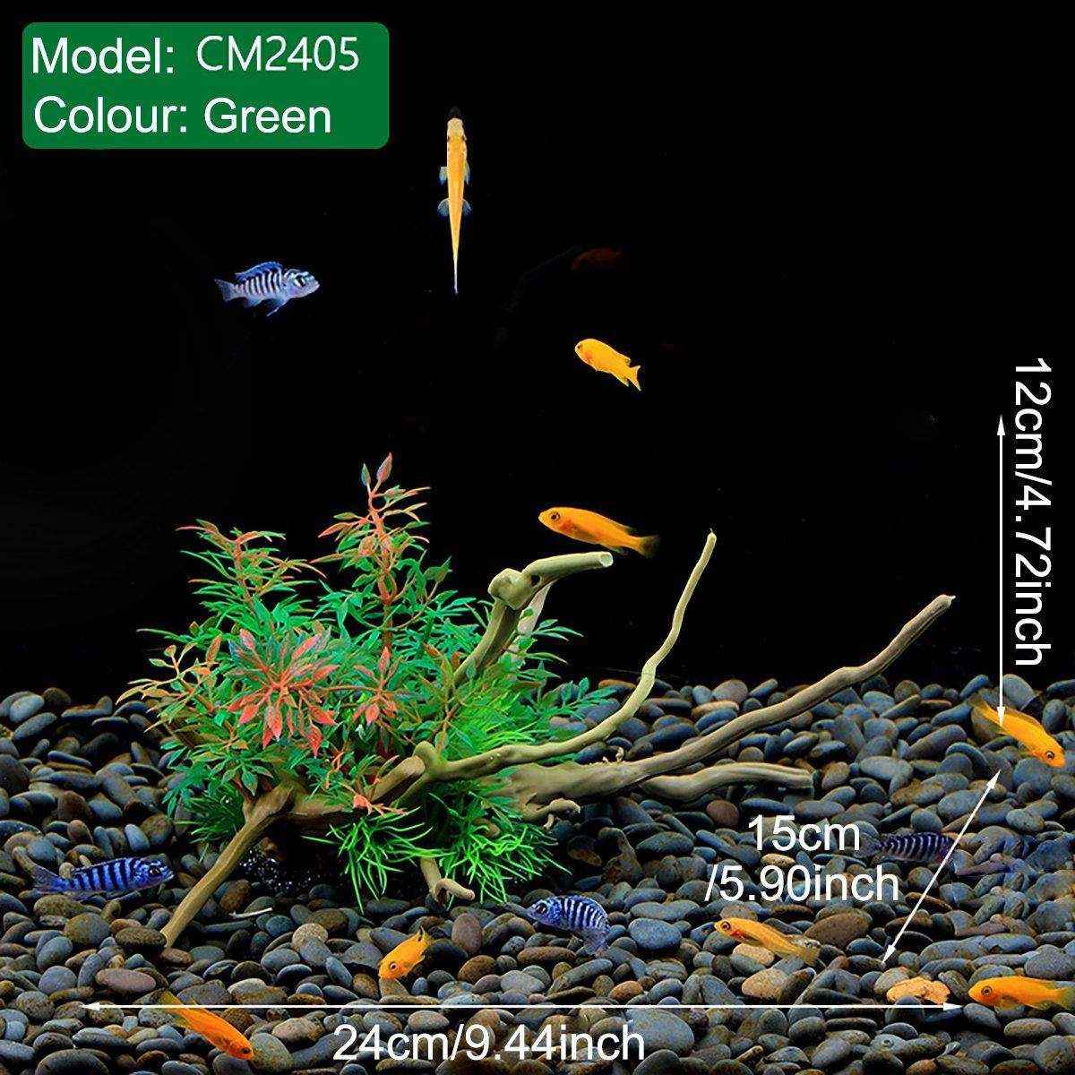 Faux Aquarium Plants Rock Decoration with Simulated Wood & Water Grass