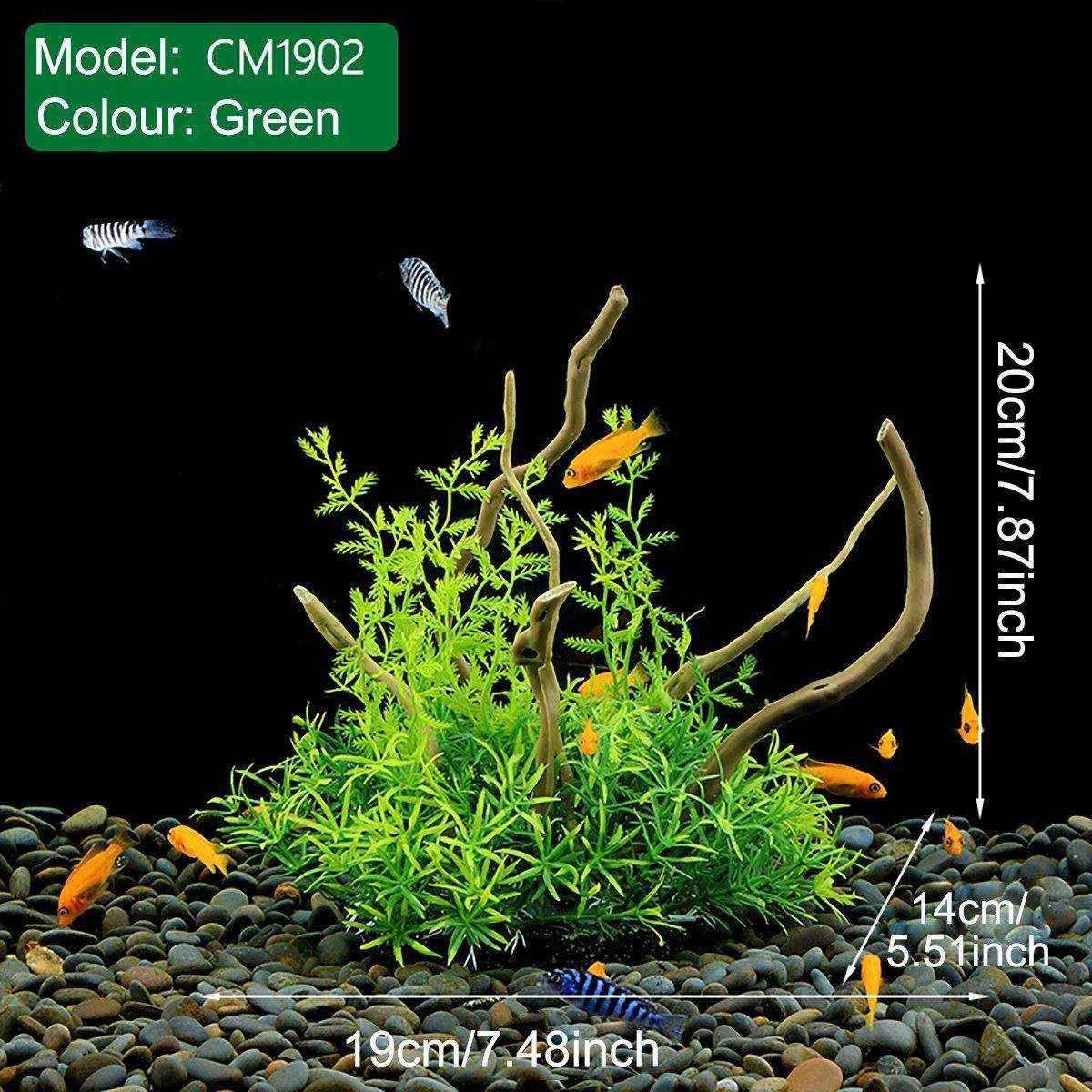 Faux Aquarium Plants Rock Decoration with Simulated Wood & Water Grass