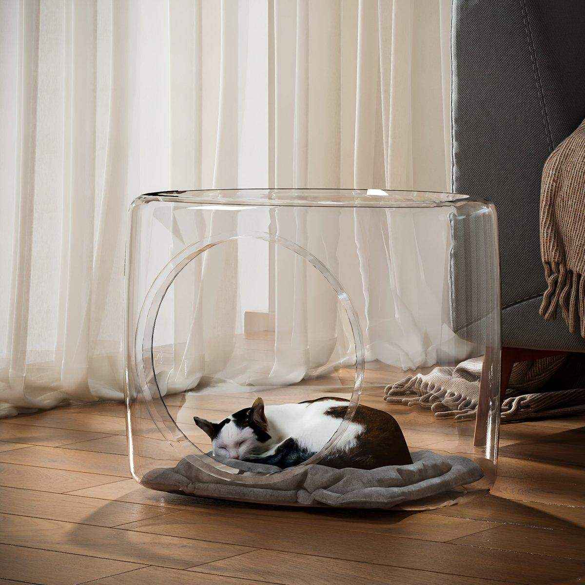 Transparent Capsule Cat Litter Box Semi Enclosed Cat House for Indoor Use AU