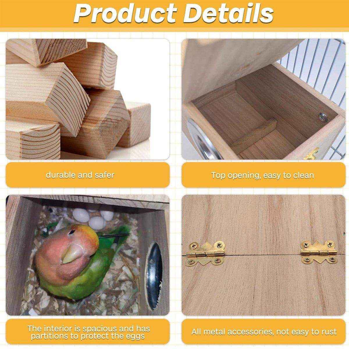 Right Opening Breeding Box Durable Wooden Nesting Box for Parrots