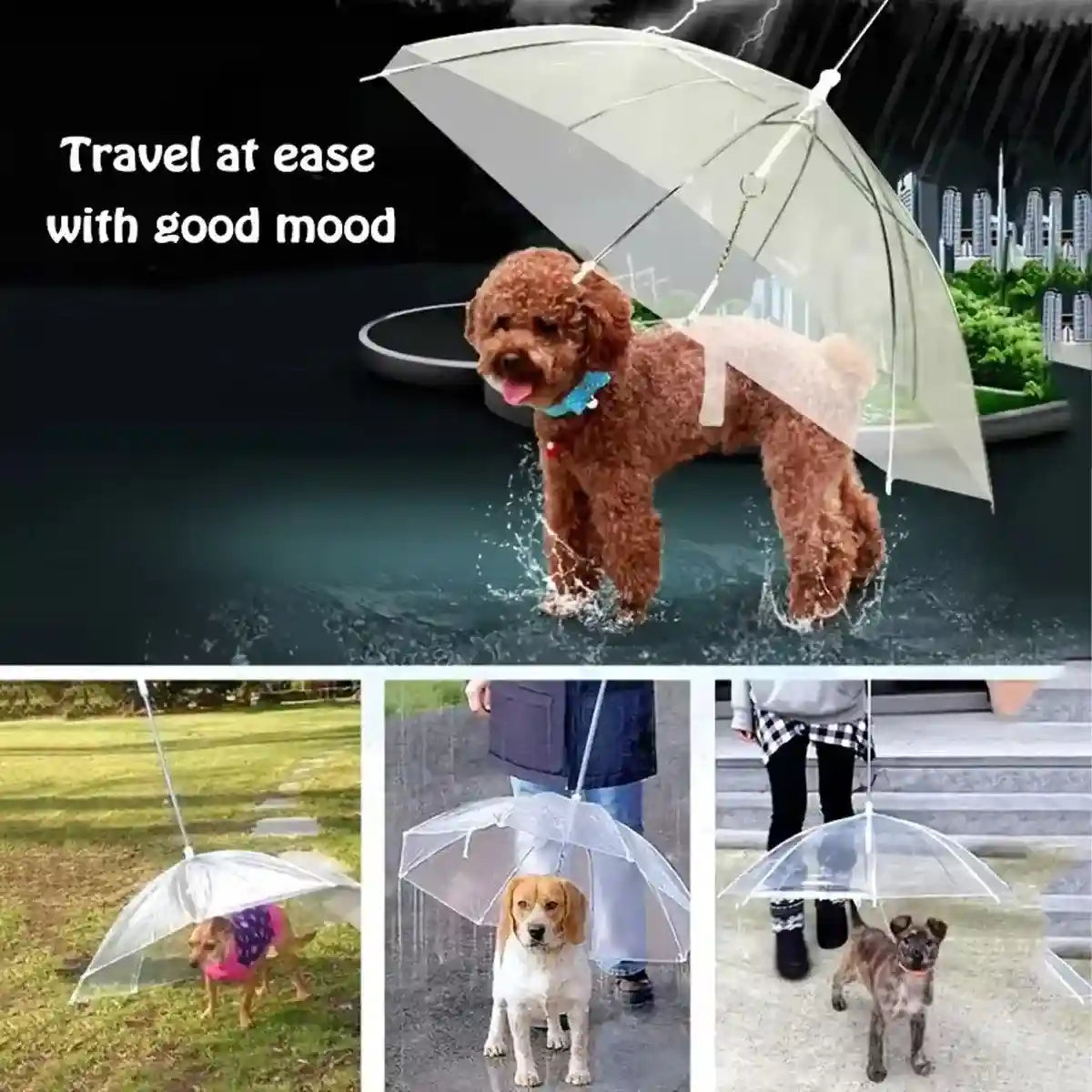 Pet Umbrella with Leash Attachment Keep Your Dog Dry in Style