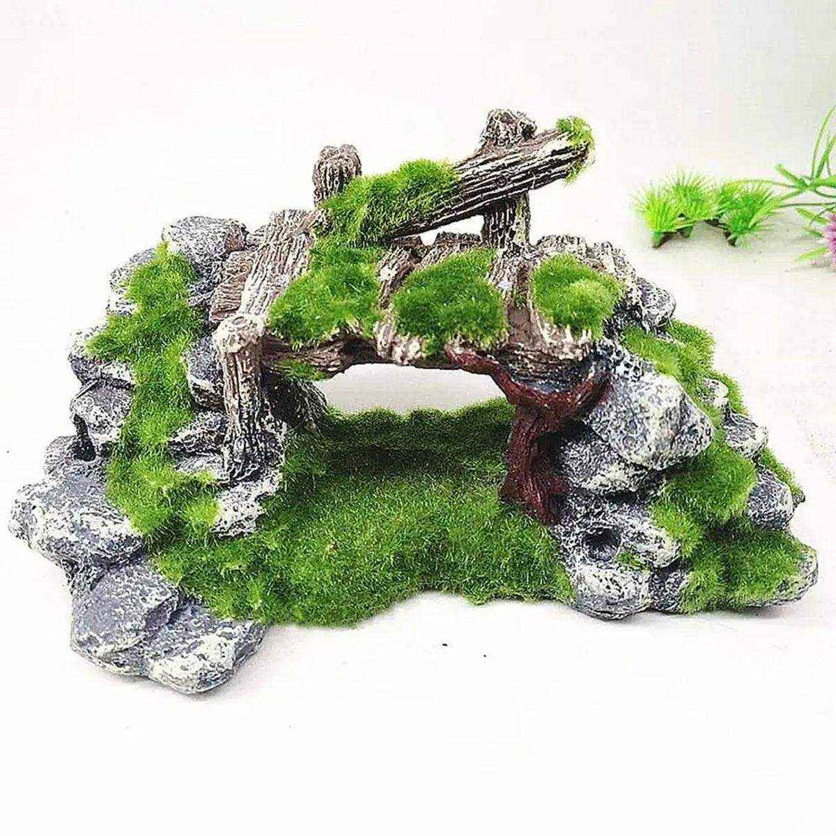Resin Moss Bridge Decoration Natural Aquarium Ornament for Fish & Turtle Tanks