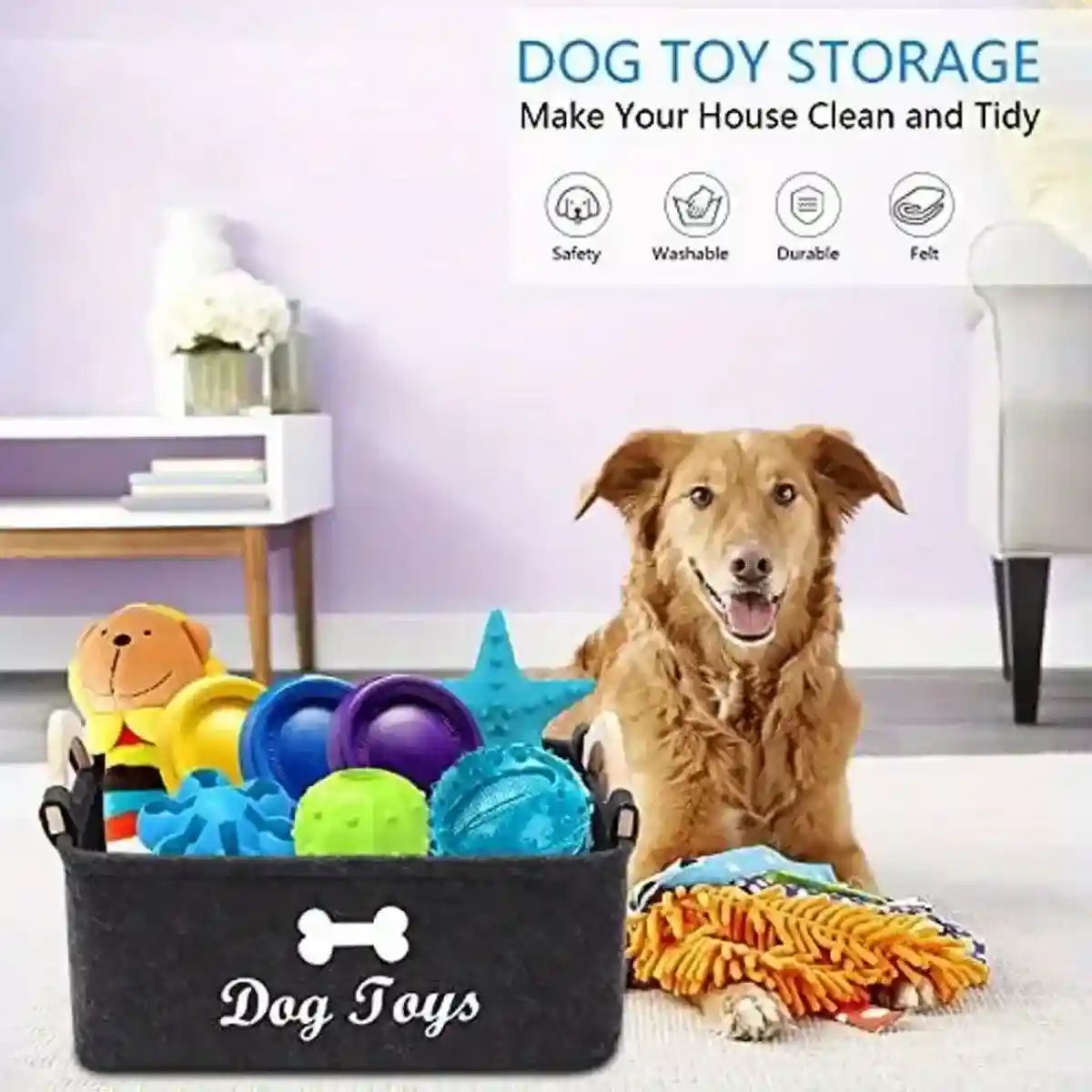 Large Felt Storage Basket for Dog Toys Dirty Clothes Sundries Home Organizer