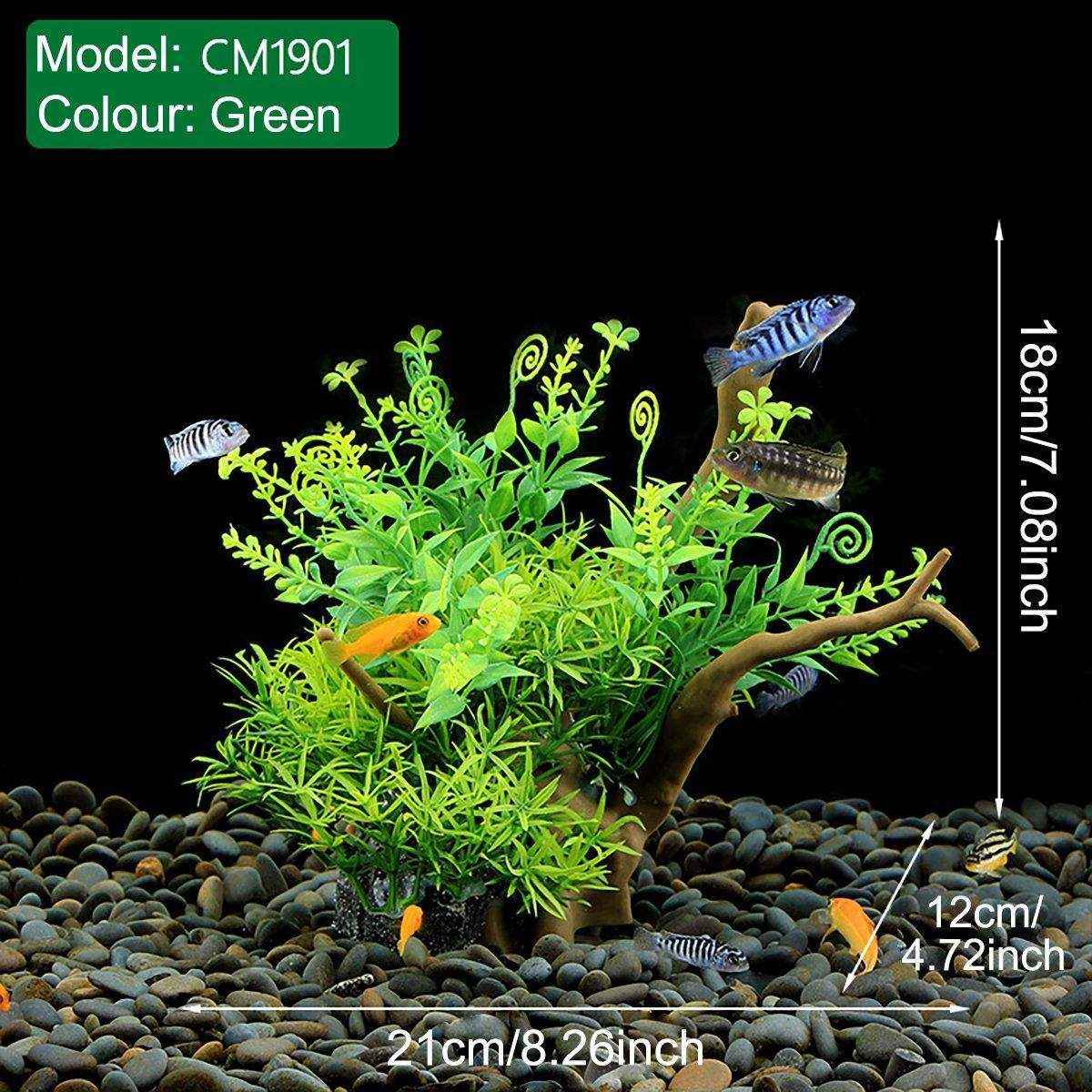 Faux Aquarium Plants Rock Decoration with Simulated Wood & Water Grass