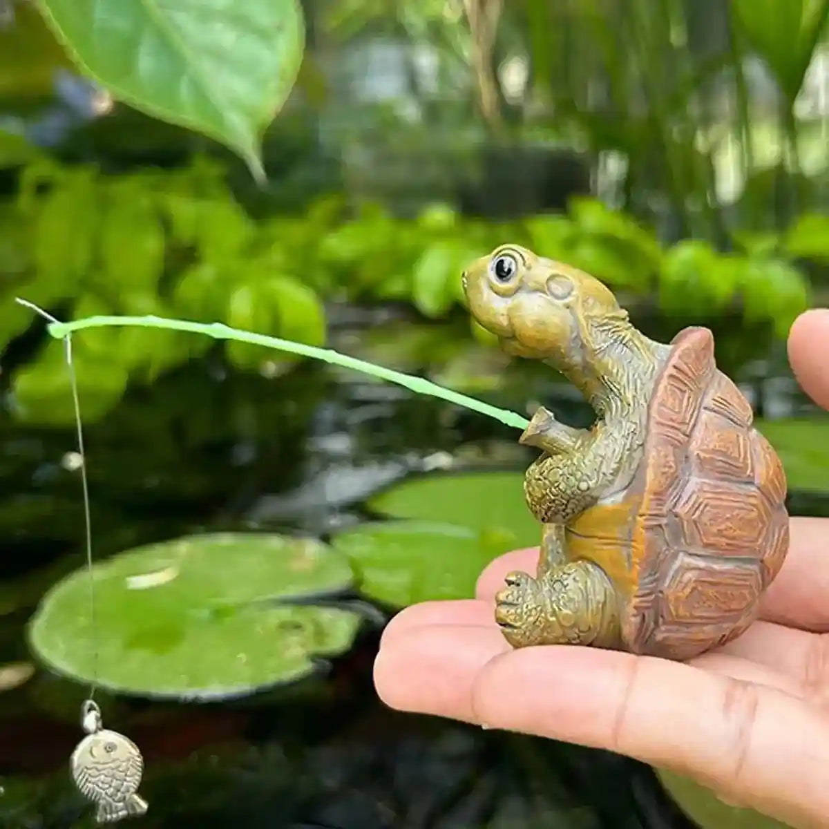 Fishing Turtle Ornament for Aquarium