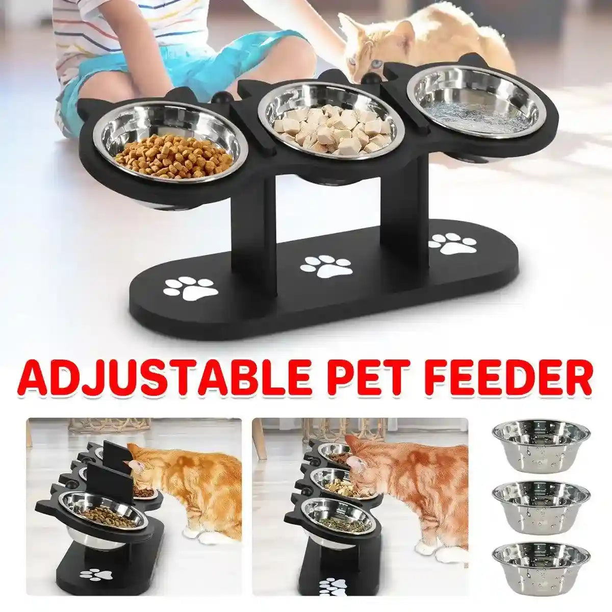 Non-Slip 3-in-1 Stainless Steel Pet Bowl For Dogs and Cats