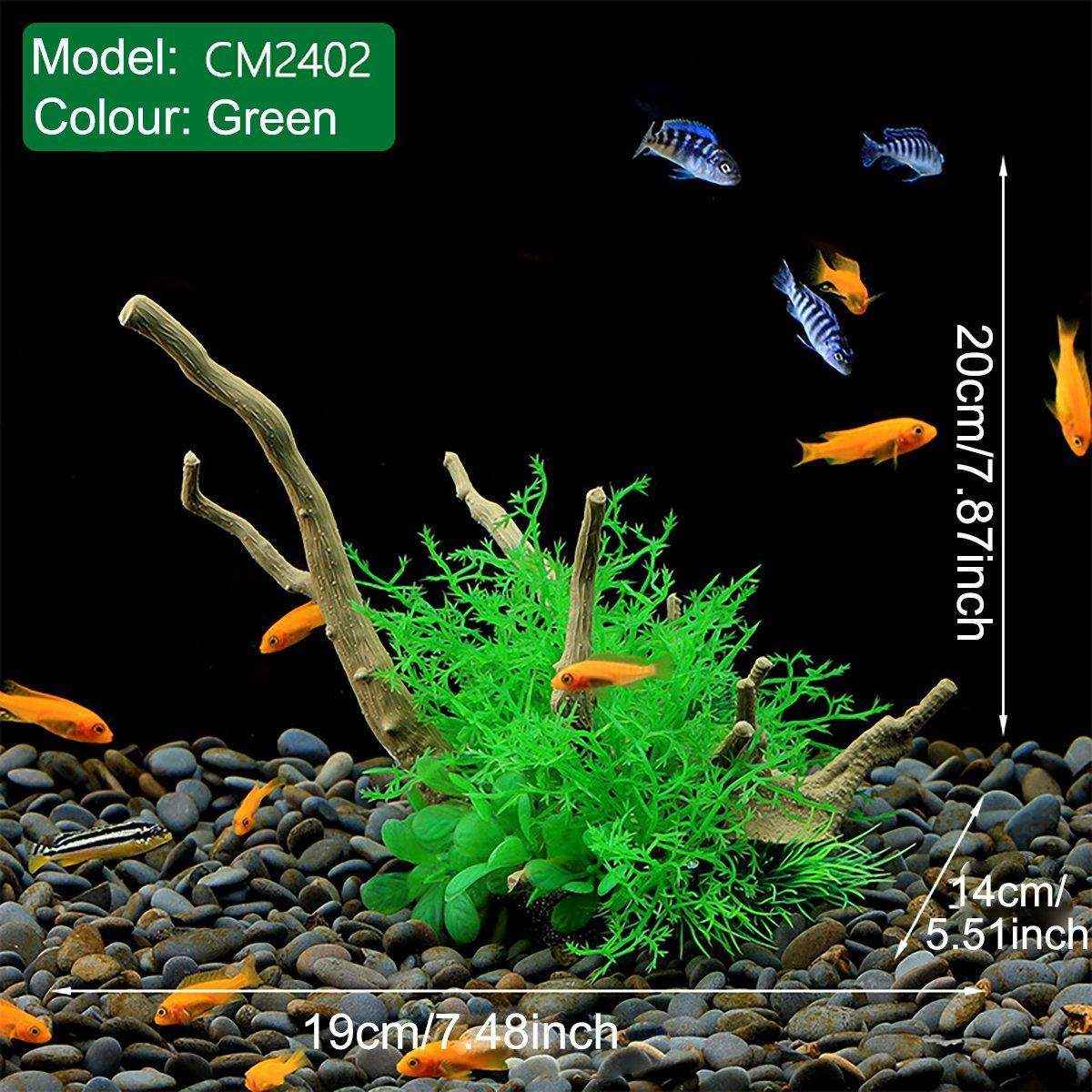 Faux Aquarium Plants Rock Decoration with Simulated Wood & Water Grass