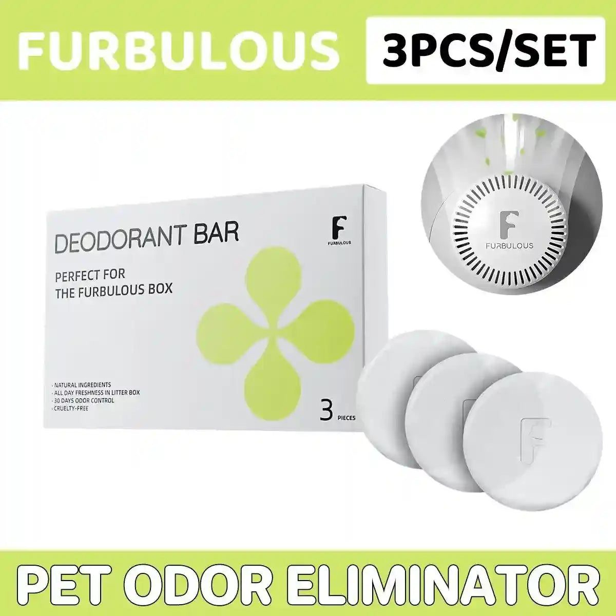 Furbulous 3 Piece Deodorant Bar Pet Odor Eliminator Natural and Long-Lasting Freshness