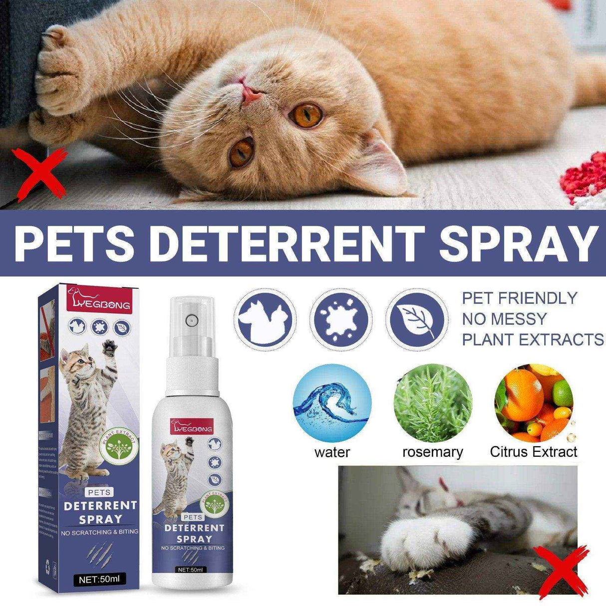 Pet Anti-Scratch Spray Protect Doors Sofas & Set Boundaries for Cats & Dogs