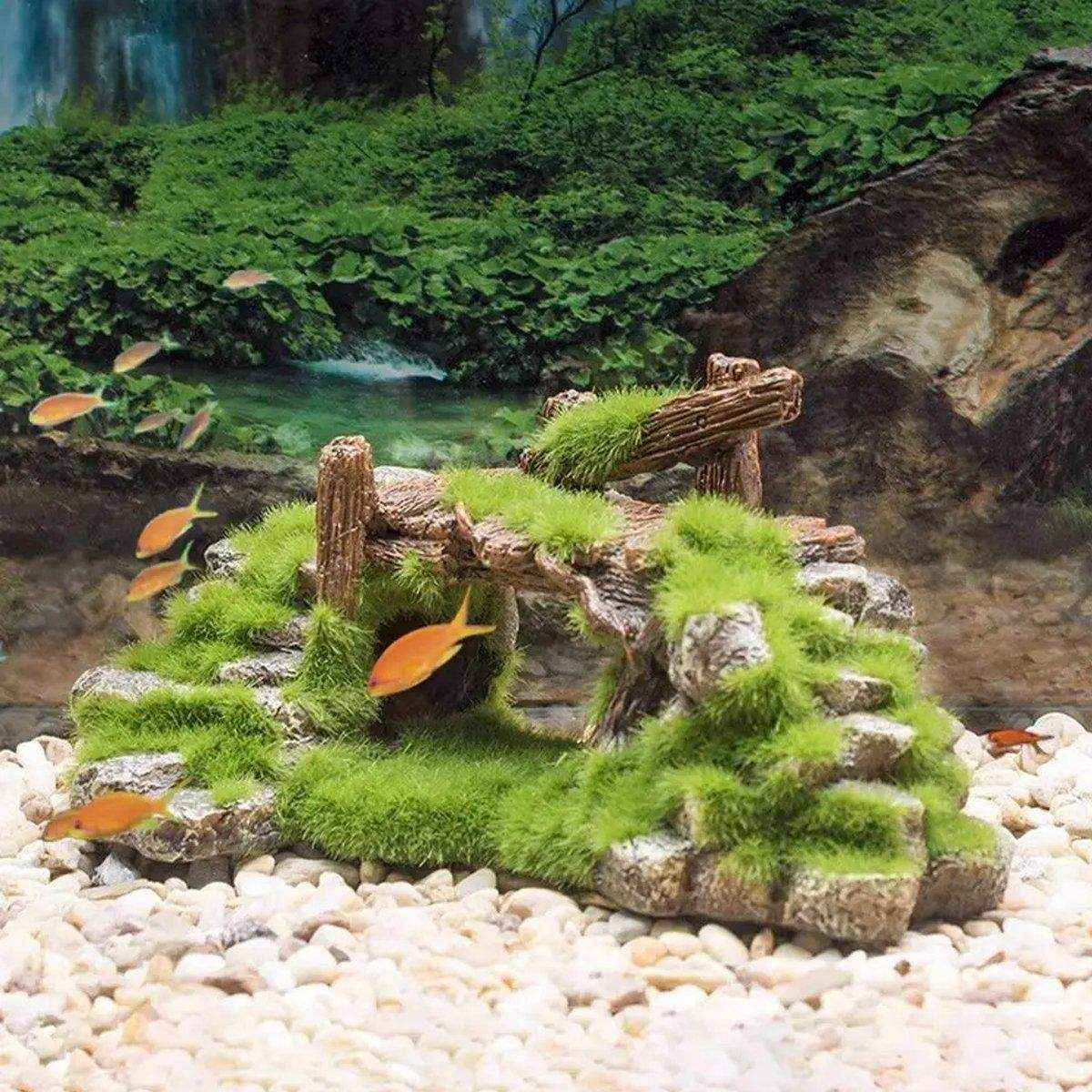 Resin Moss Bridge Decoration Natural Aquarium Ornament for Fish & Turtle Tanks