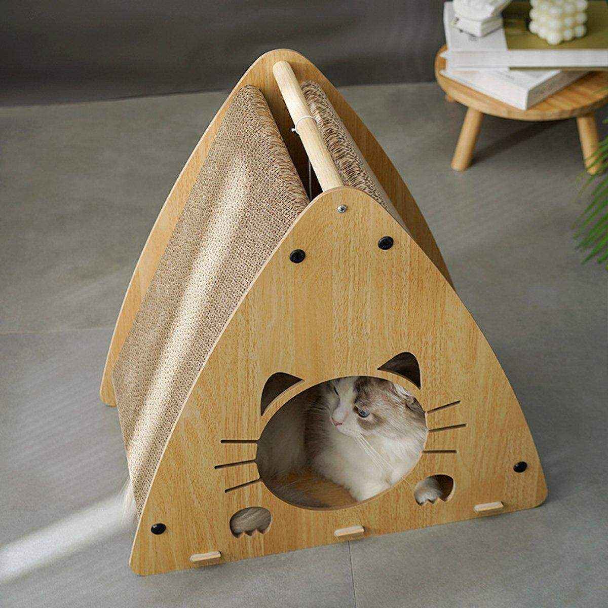 Wooden Triangle Cat Scratching Board Cat Nest 2in1 Claw Sharpening Cat Toys