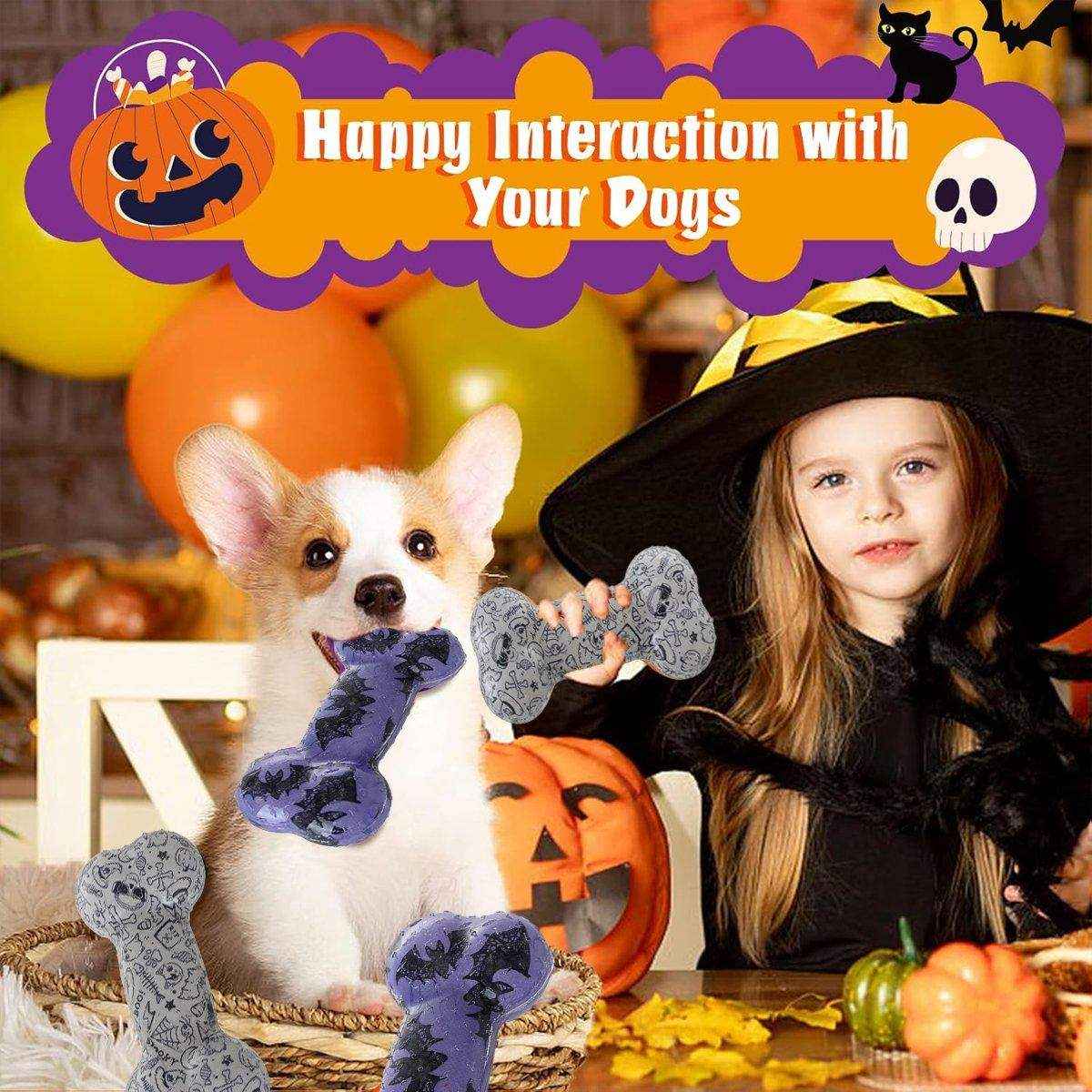 Interactive Dog Bone Chew Toy for Dental Health Durable TPR Material Grey & Blue