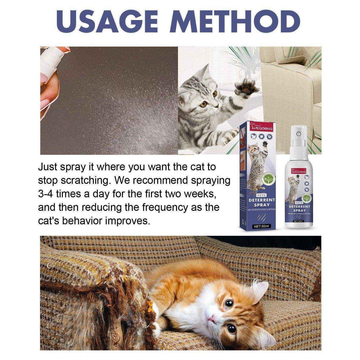 Pet Anti-Scratch Spray Protect Doors Sofas & Set Boundaries for Cats & Dogs
