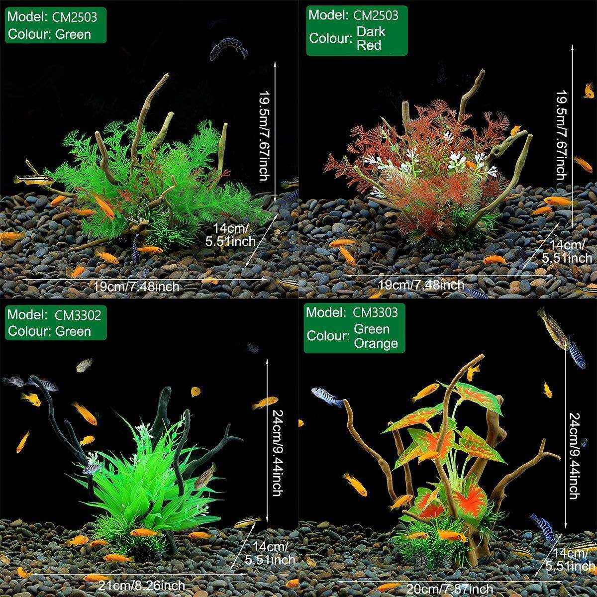 Faux Aquarium Plants Rock Decoration with Simulated Wood & Water Grass