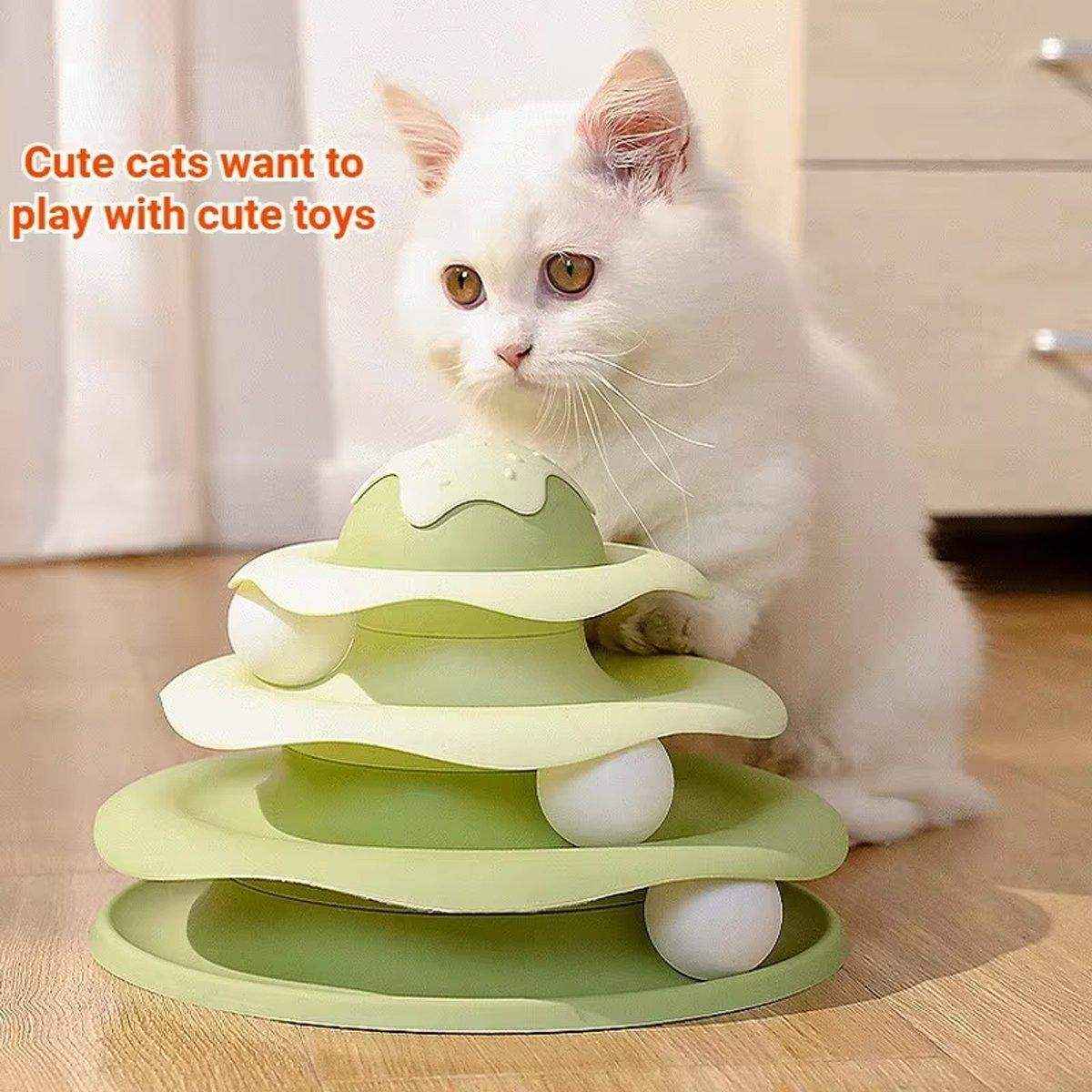 Funny Cat Toy Pet Toys Plastic Tower Interactive Track Ball Playing Game 3 Level