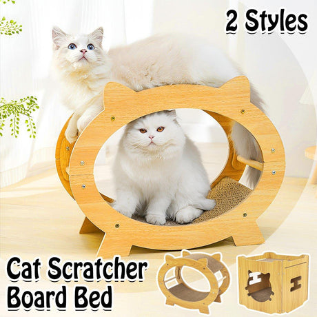 Eco-Friendly Cat Scratcher Lounge - Natural Wood & Corrugated Board