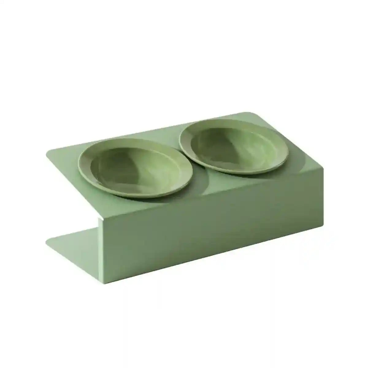 Ceramic Double Cat Bowl with Tilt Stand Elevated Pet Feeder for Comfort