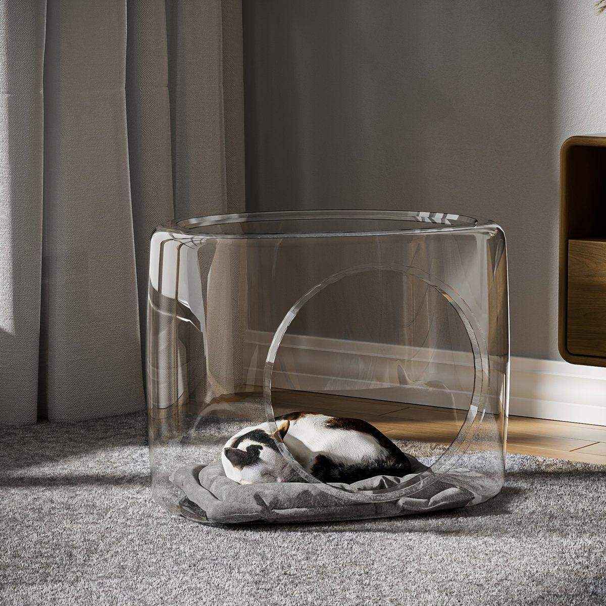 Transparent Capsule Cat Litter Box Semi Enclosed Cat House for Indoor Use AU
