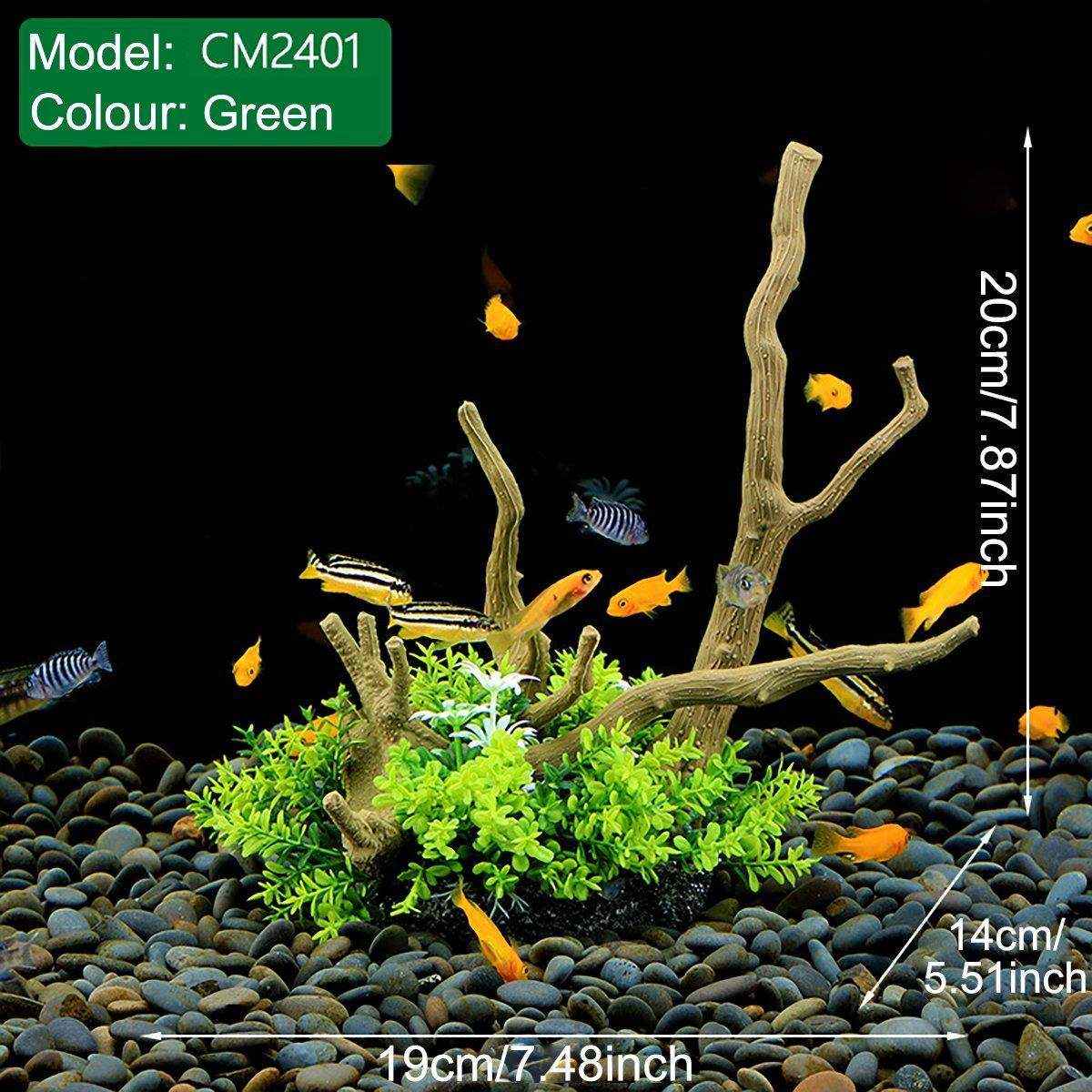 Faux Aquarium Plants Rock Decoration with Simulated Wood & Water Grass