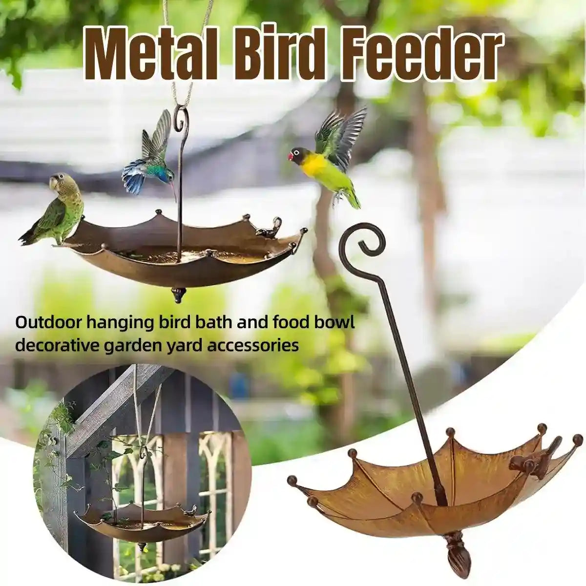 Metal Home Decoration Garden Umbrella Bird Bath Feeder Bird Trough Bird Feeders