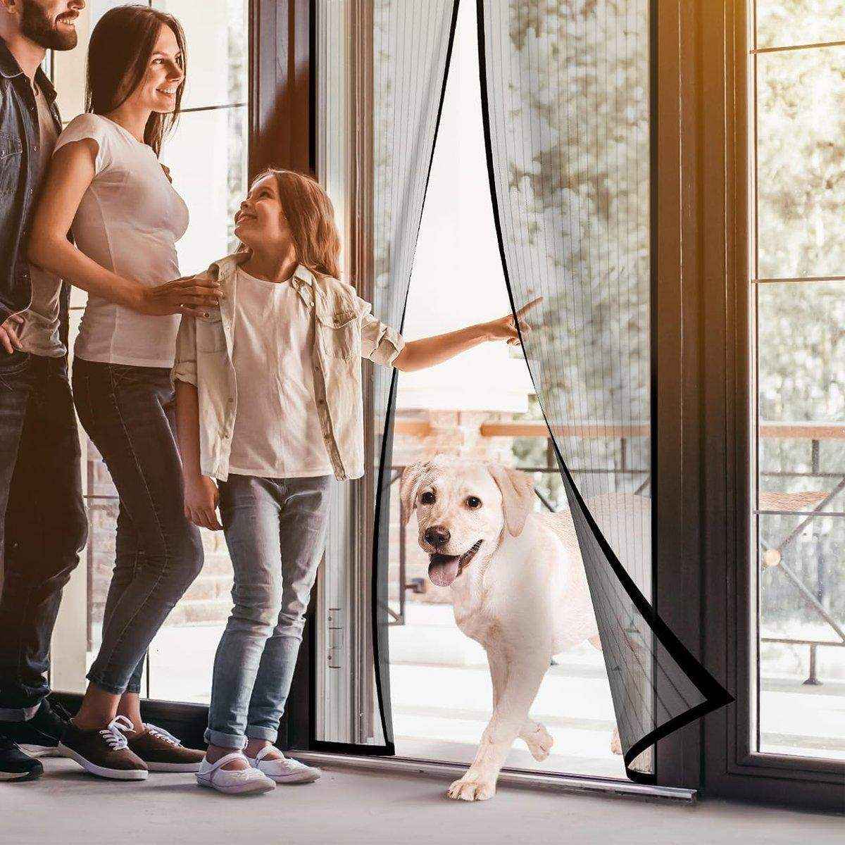 Striped Magnetic Screen Pet Door Curtain Anti Mosquito Mesh Door