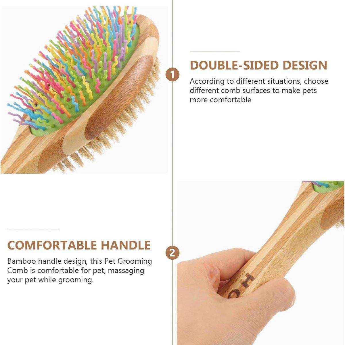 Double-Sided Pet Comb with Bamboo Handle Flea Comb & Knot Brush for Dogs and Cats