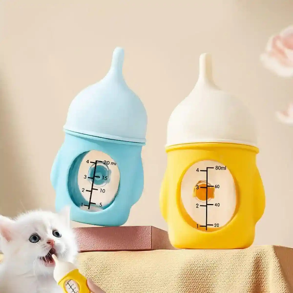 Anti-choking Newborn Puppy Kitten Silicone Bottle Visual Scale