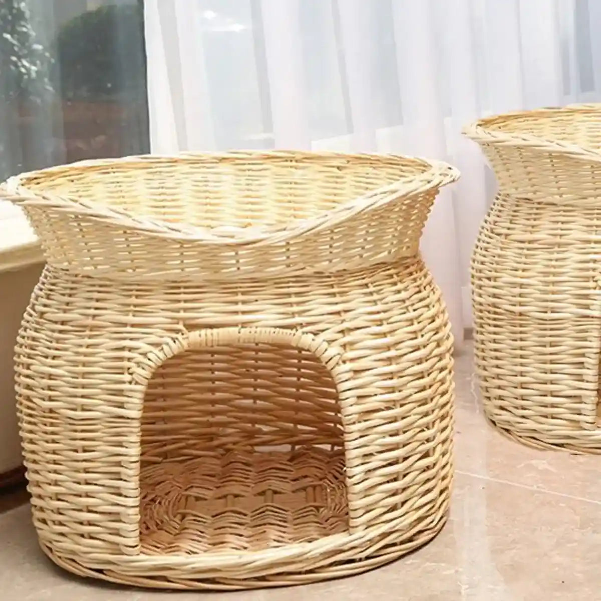 Rattan Cat House Double-Layer Design for Comfort and Privacy