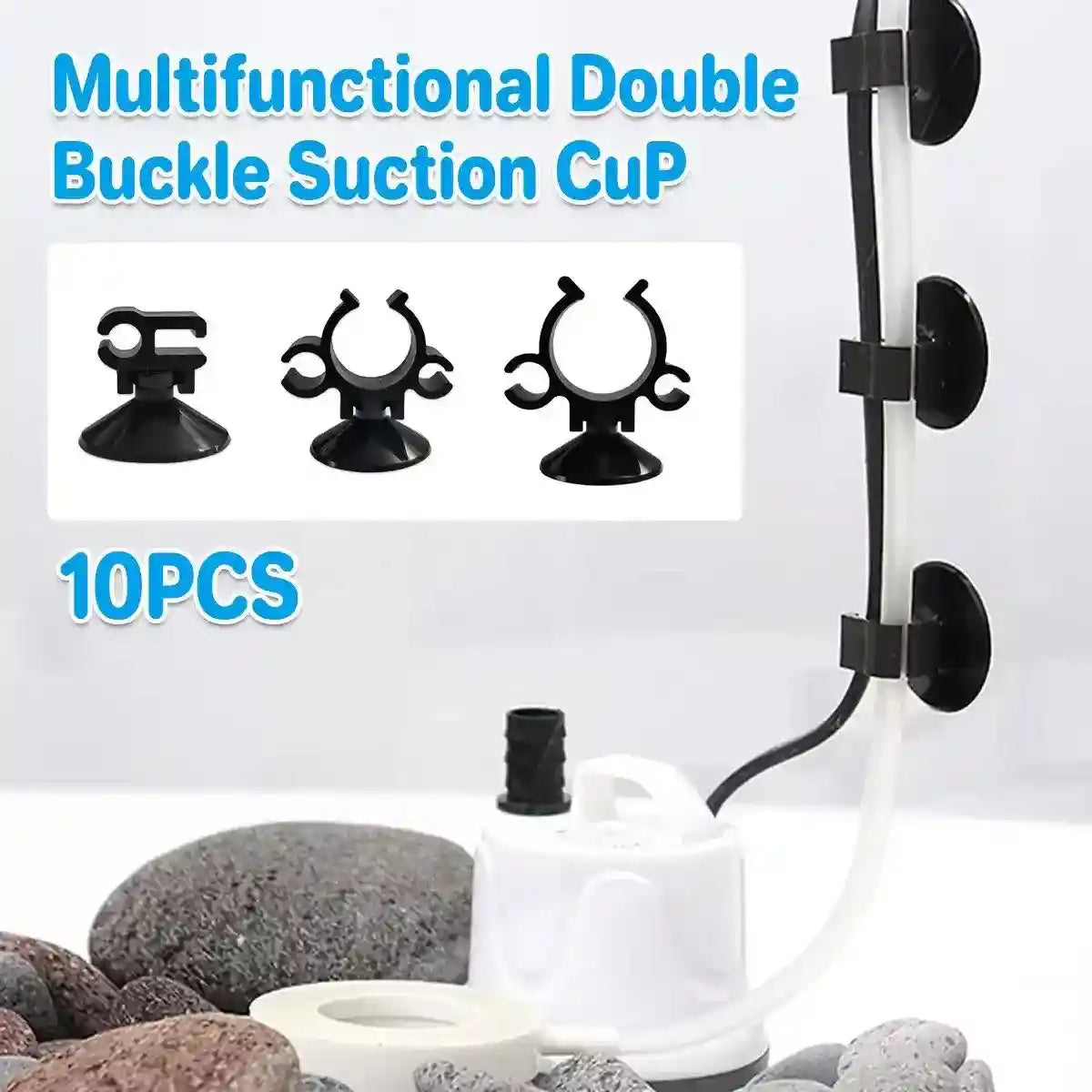 10X Black Heater Double Buckle Suction Cup Sucker Clip Holder Fish Tank Aquarium