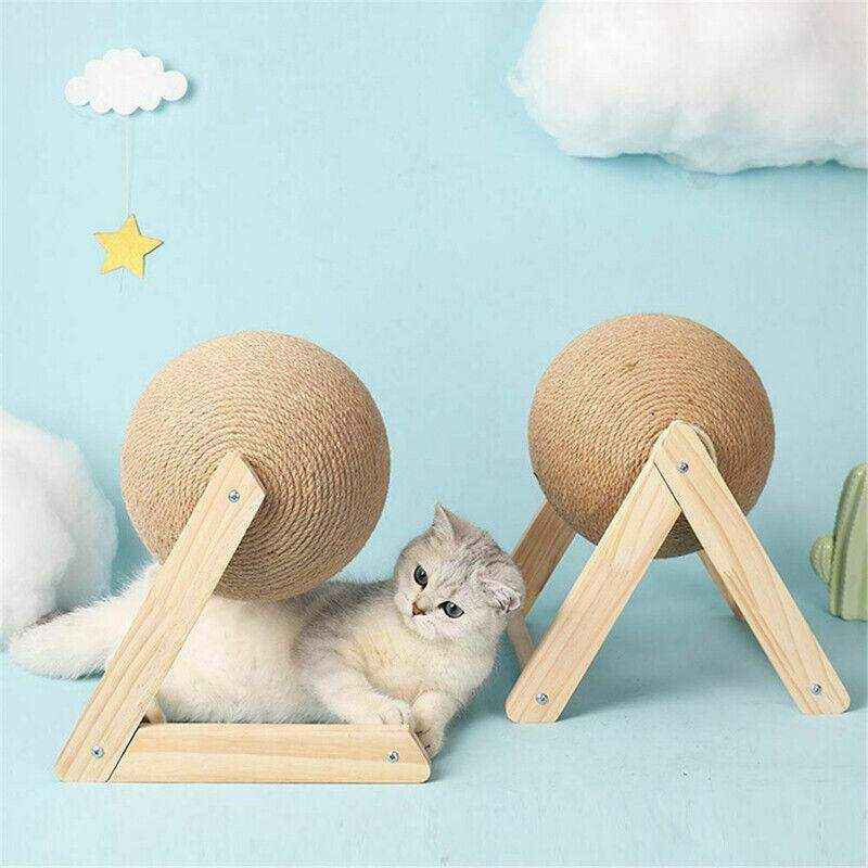 Interactive Wooden Sisal Cat Scratcher Ball Toy For Indoor Cats