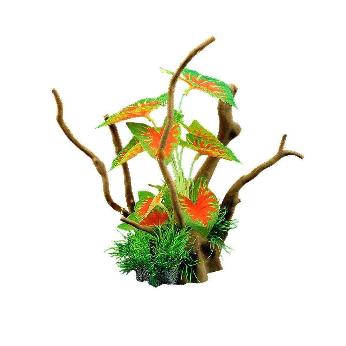 Faux Aquarium Plants Rock Decoration with Simulated Wood & Water Grass