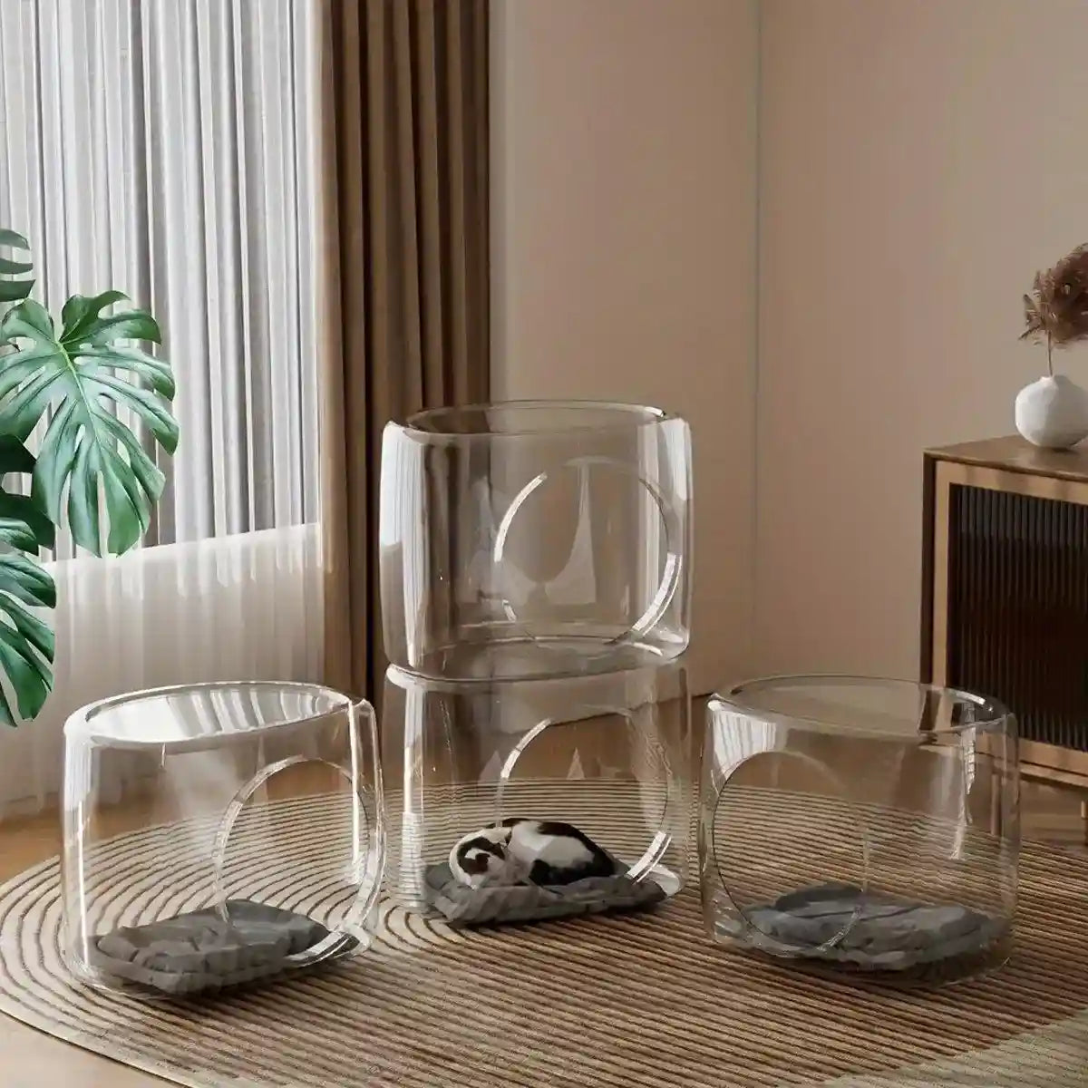 Transparent Capsule Cat Litter Box Semi Enclosed Cat House for Indoor Use AU