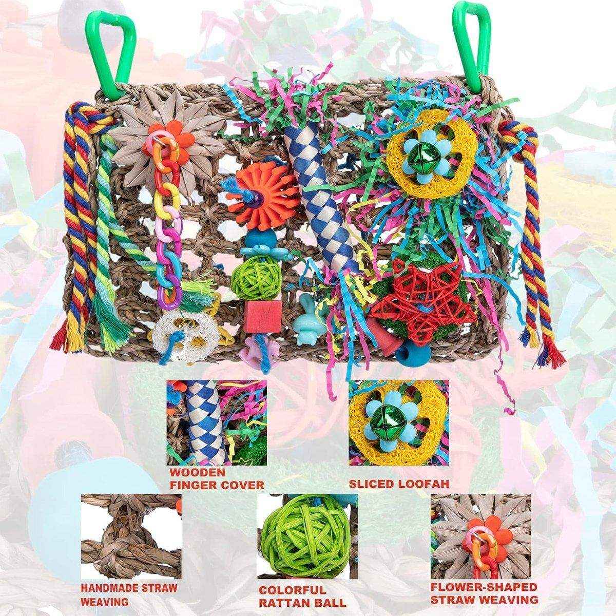 Parrot Bite Toy Grass Net Color Braided Tube Luffa Grass Silk Paper Bite Toy Cage Landscape