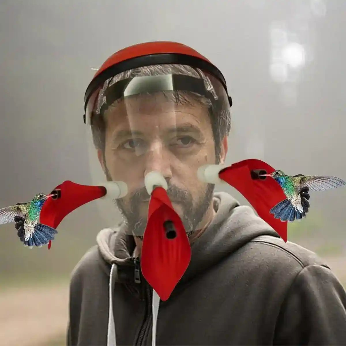 Interactive Hands-Free Hummingbird Feeder Helmet