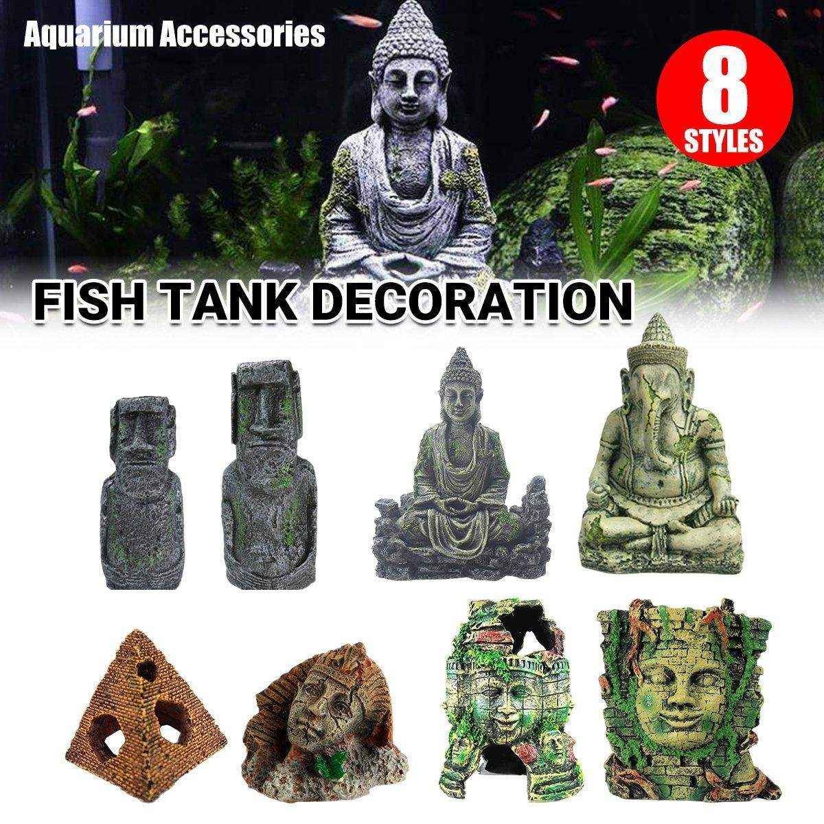 Ancient Easter Island aquarium rocks and Roman statues aquarium decor ornaments
