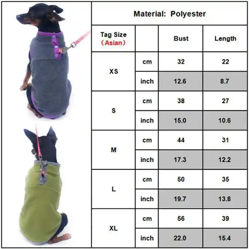 Winter Fleece Dog Jumper for Small to Medium Pets Warm & Soft Vest