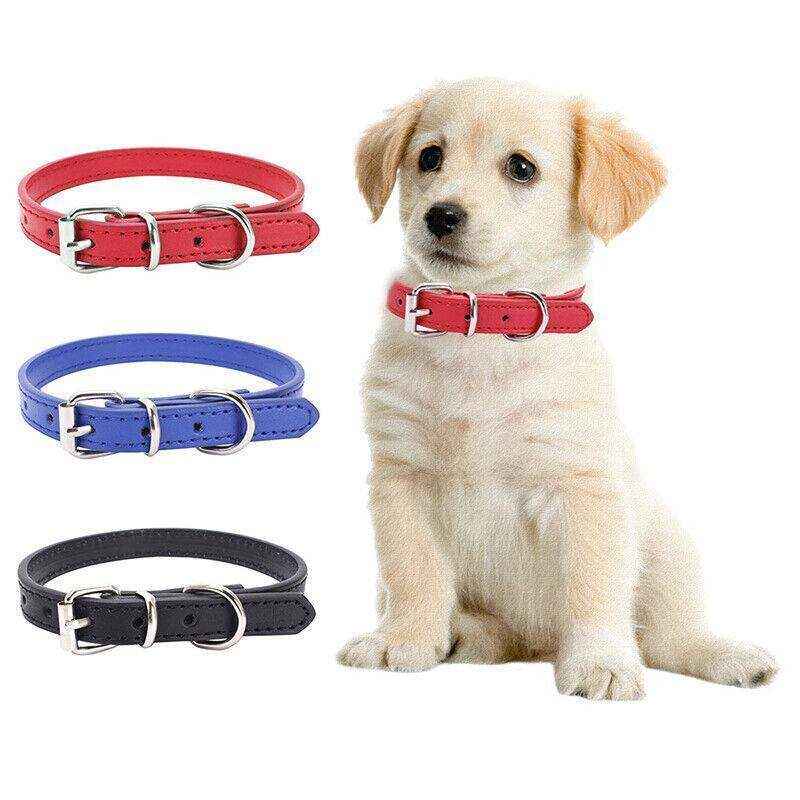 Adjustable Leather Pet Collar for Dogs & Cats Durable PU Leather in 3 Colours