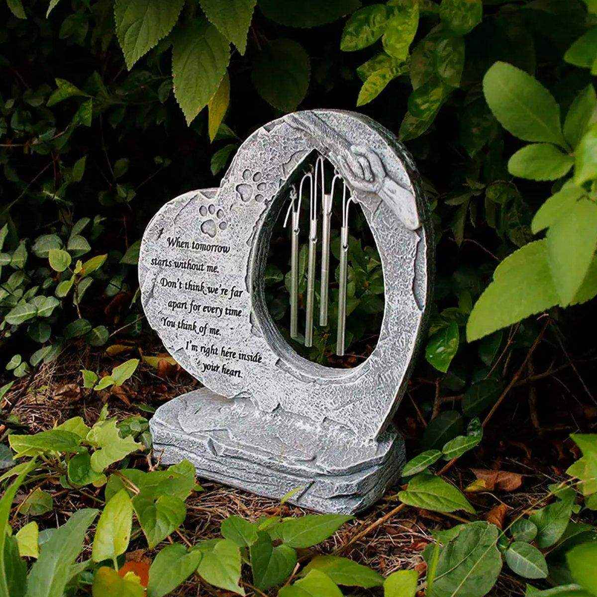 Pet Tombstone Wind Chime Heart-Shaped Memorial with Paw Prints