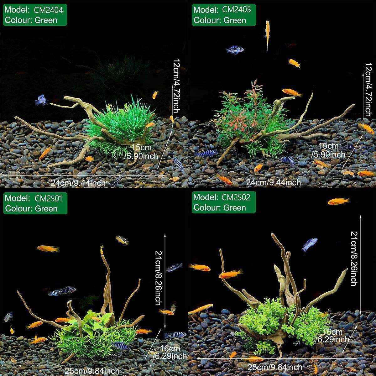 Faux Aquarium Plants Rock Decoration with Simulated Wood & Water Grass