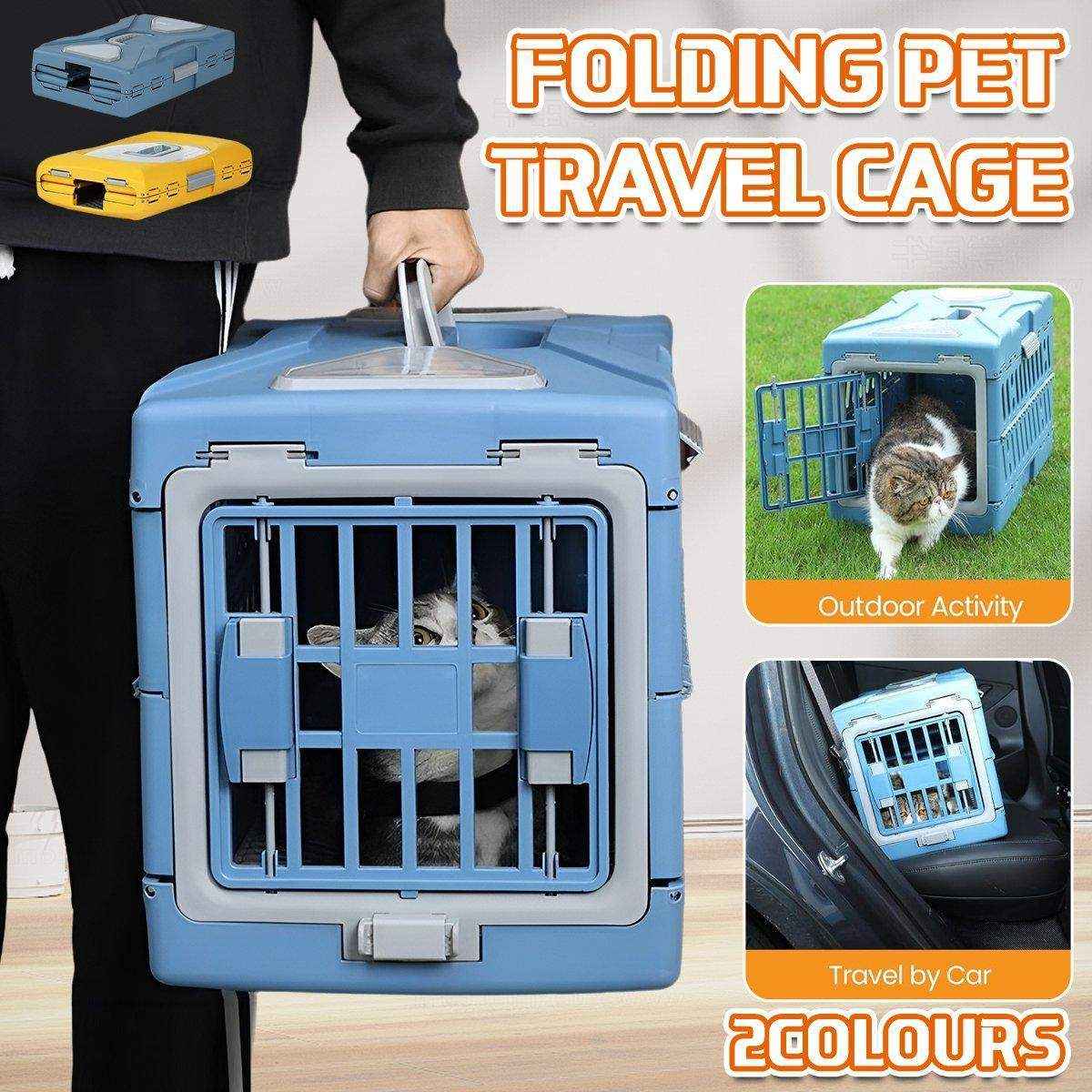 Foldable dog travel crate and cat crate with secure door and ventilation