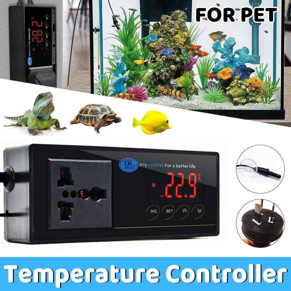 Digital aquarium temperature controller with dual socket and waterproof sensor